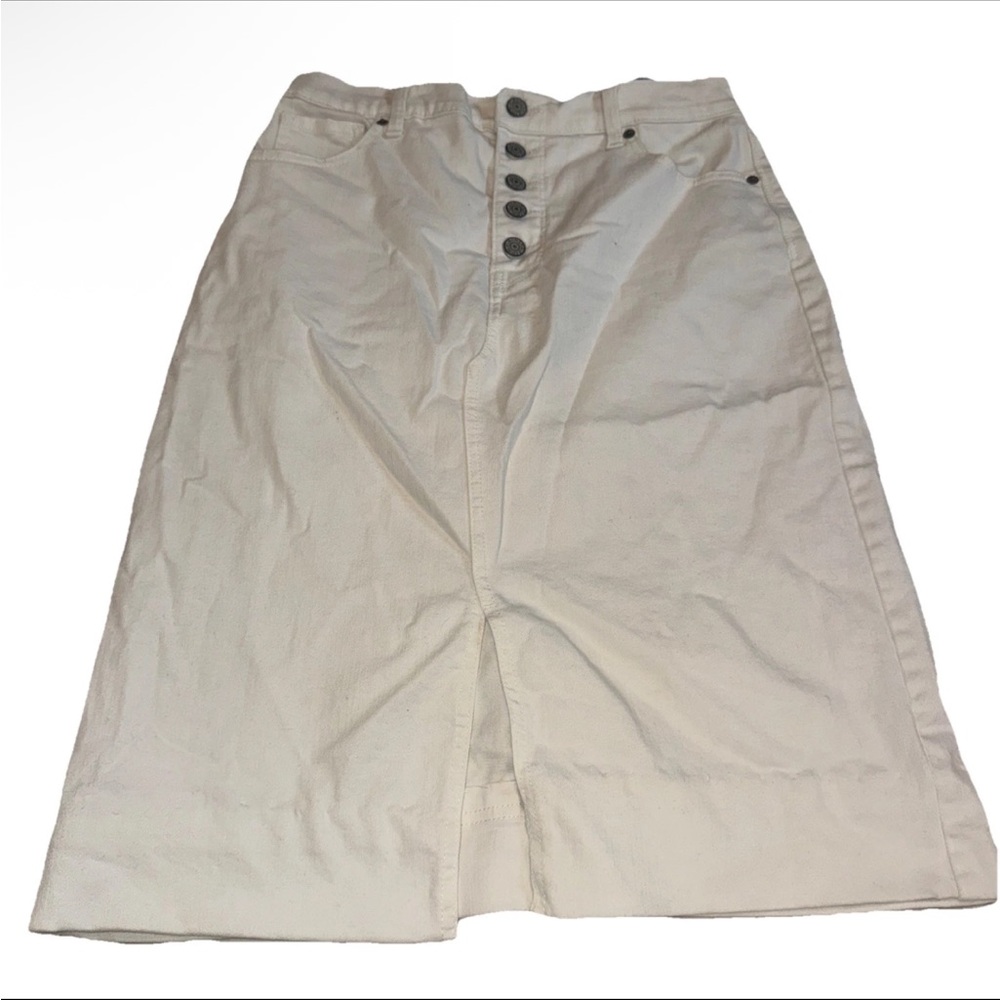 Banana Republic Women 6 White Denim Pencil Skirt Midi Button Fly Stretch Classic